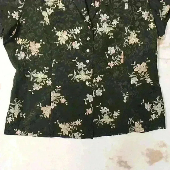 JONES NEW YORK Vintage 90s Pure Silk Kimono Style Crop Floral Button Top Large - Picture 4 of 10